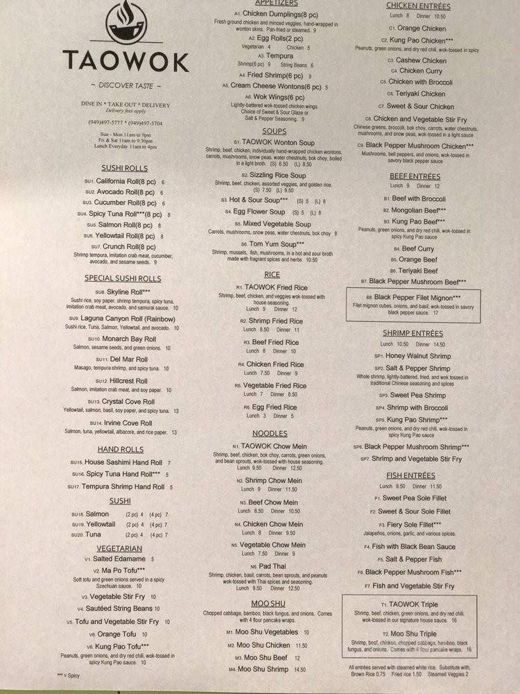 Kaowok Asian Bistro - Laguna Beach, CA menu_pic
