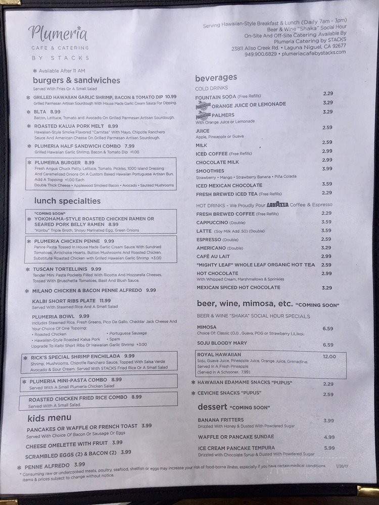 Plumeria Cafe by Stacks - Laguna Niguel, CA menu_pic