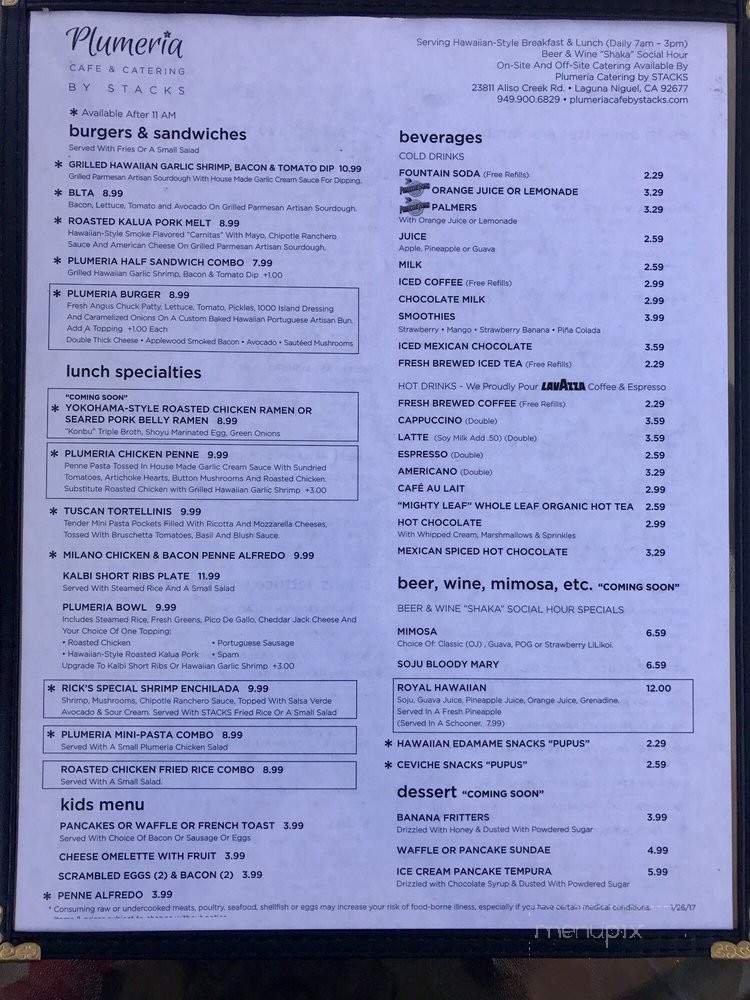 Plumeria Cafe by Stacks - Laguna Niguel, CA menu_pic