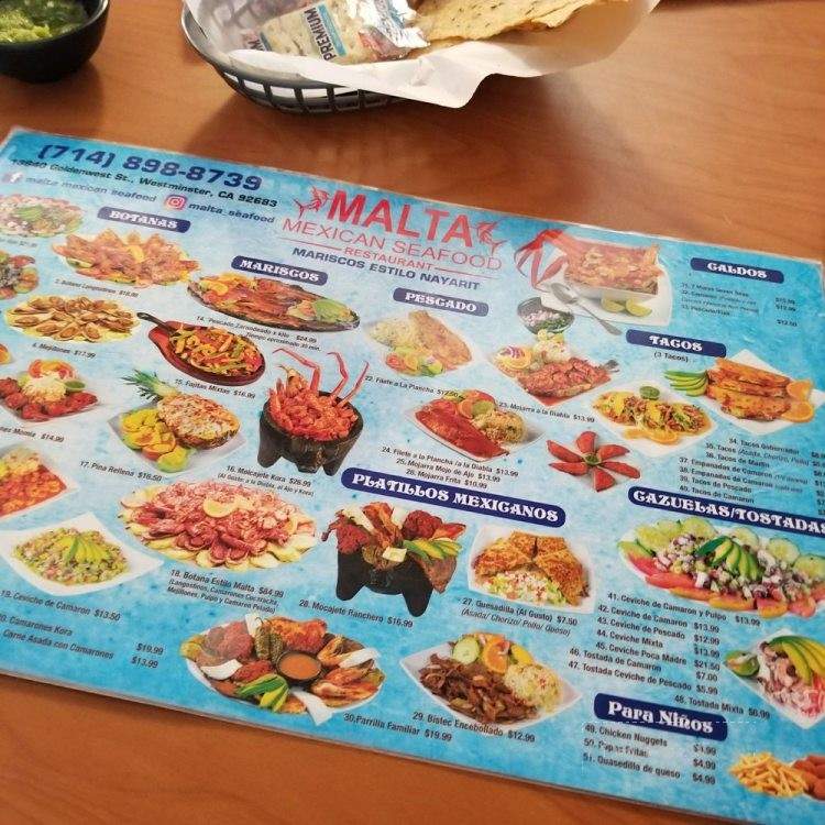 Malta Mexican Seafood - Westminster, CA menu_pic