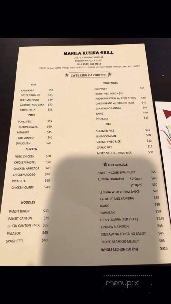 Manila Kusina - Mission Viejo, CA menu_pic