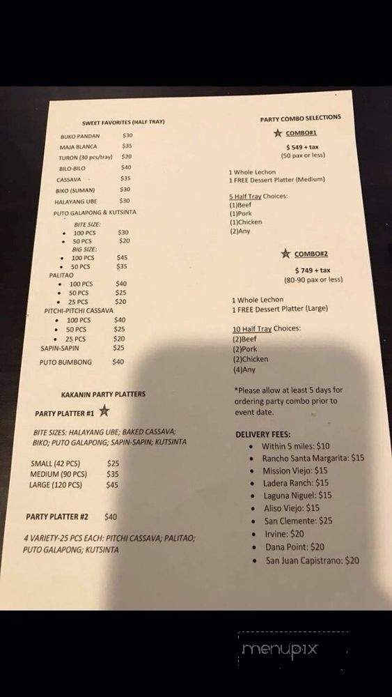 Manila Kusina - Mission Viejo, CA menu_pic