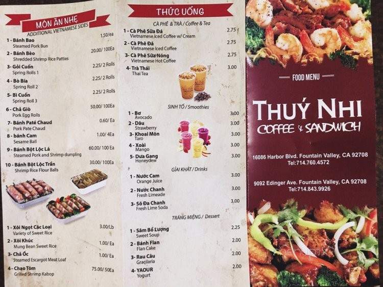 Thuy Nhi Coffee & Sandwich - Fountain Valley, CA menu_pic