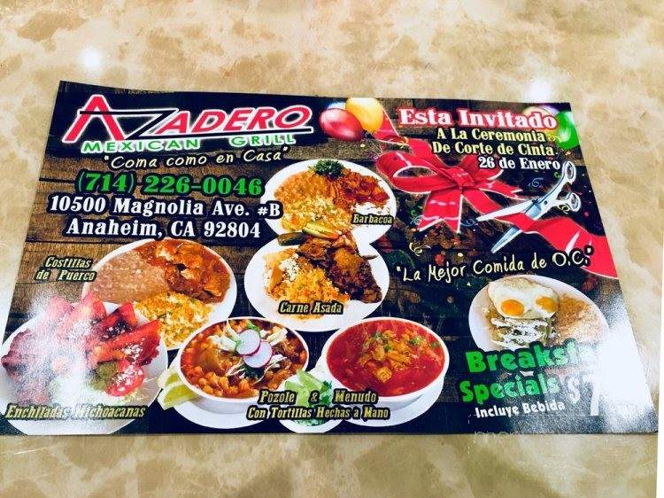Azadero Mexican grill - Anaheim, CA menu_pic