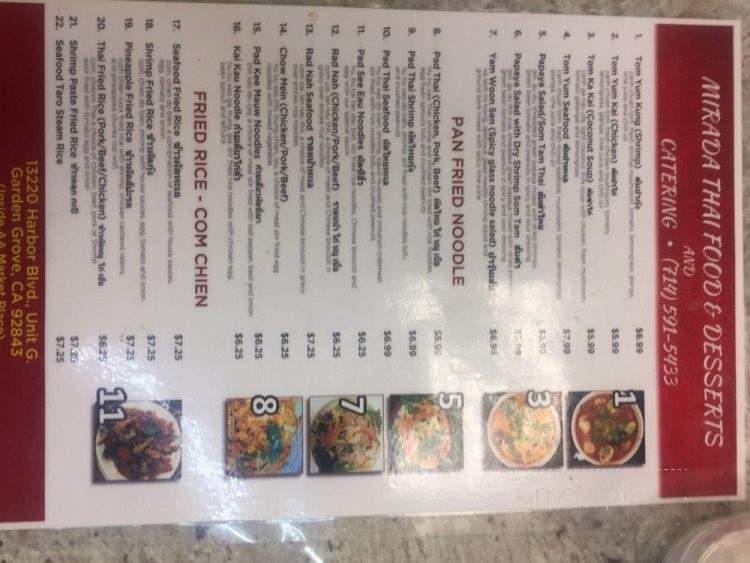 Mirada Thai - Garden Grove, CA menu_pic