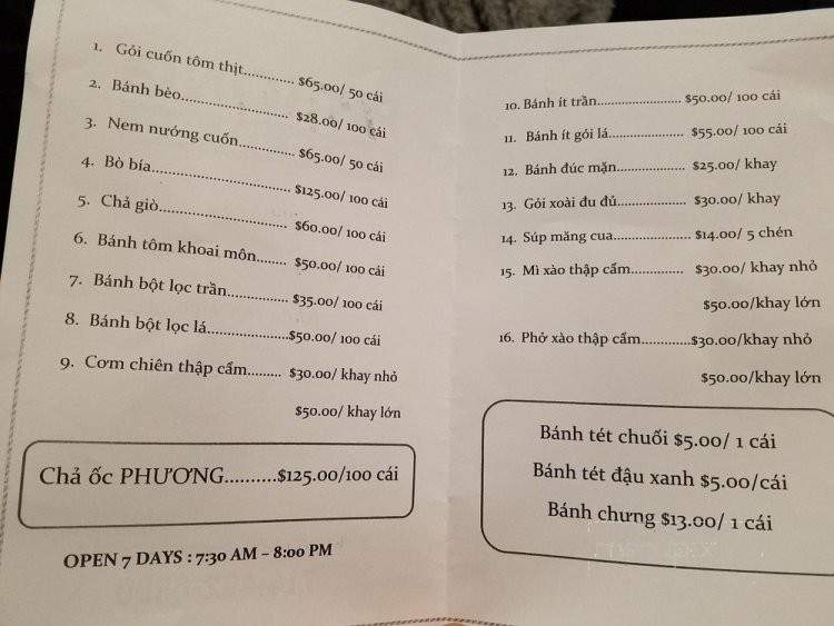 Phuong Food To Go - Garden Grove, CA menu_pic