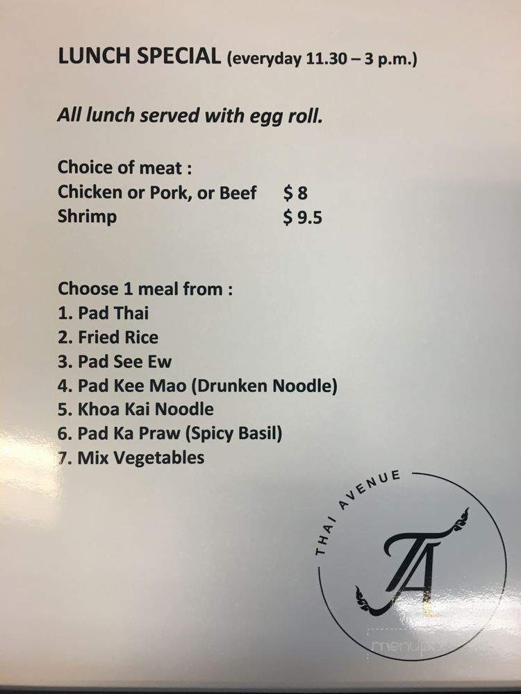 Thai Avenue - Garden Grove, CA menu_pic