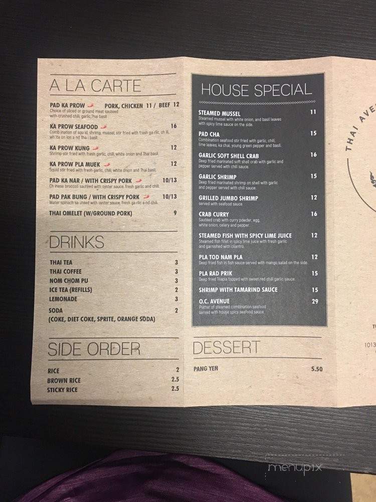 Thai Avenue - Garden Grove, CA menu_pic