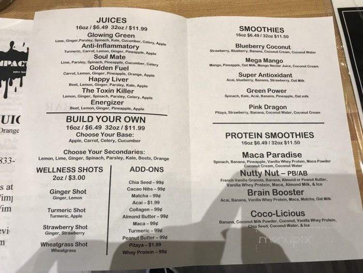 Impact Juice Bar - Orange, CA menu_pic