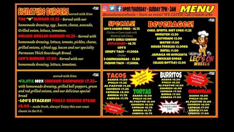 Leo's On Wheels - Orange, CA menu_pic