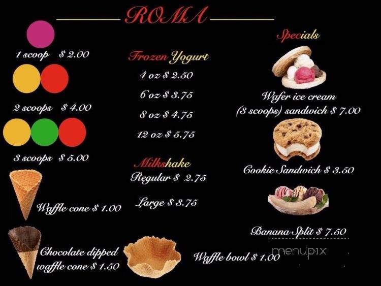 Roma Gelato - Placentia, CA menu_pic