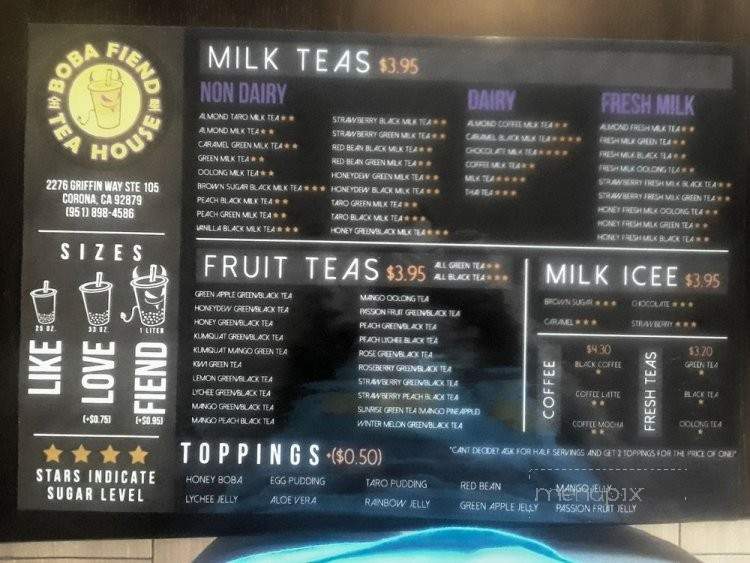 Boba Fiend Tea House - Corona, CA menu_pic