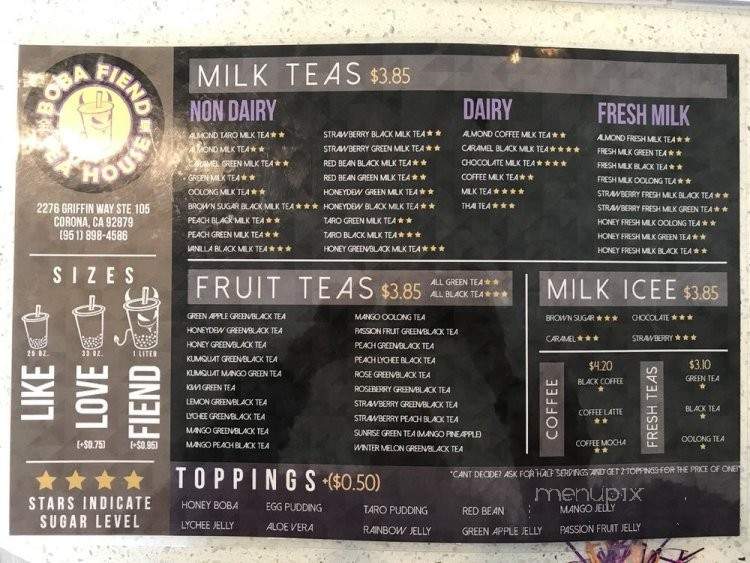 Boba Fiend Tea House - Corona, CA menu_pic