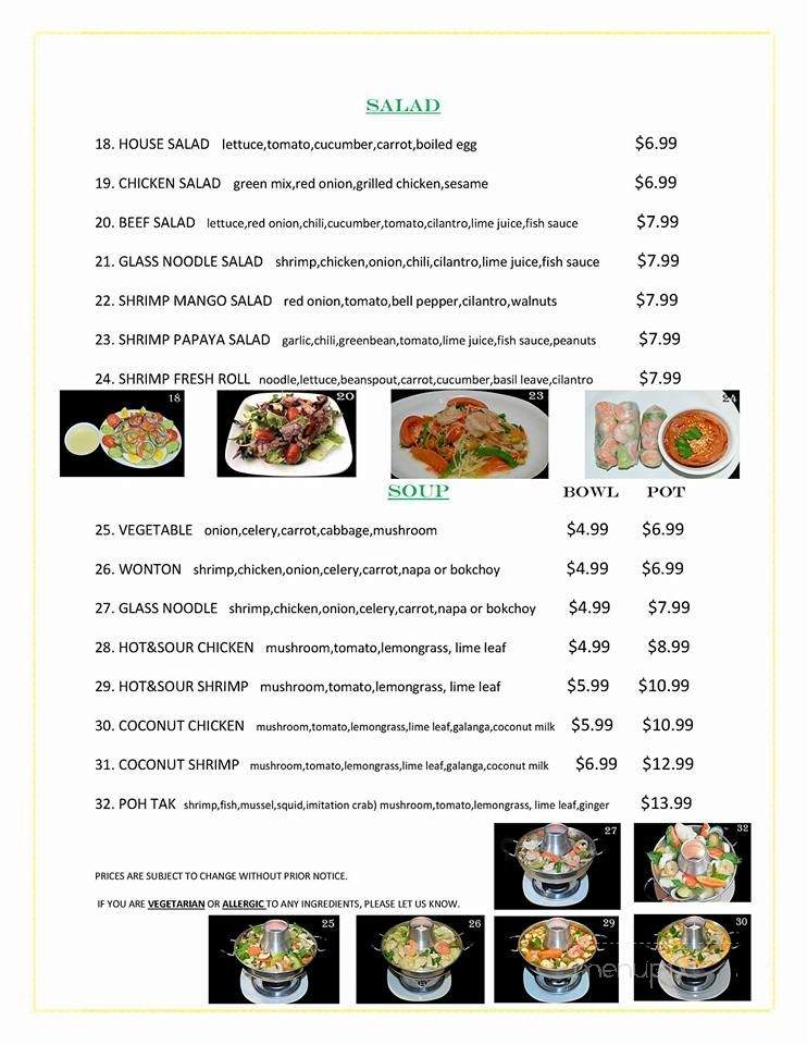 Thai Thai Cuisine - Corona, CA menu_pic