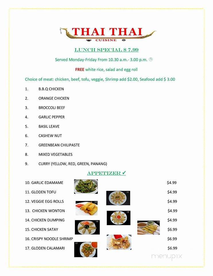 Thai Thai Cuisine - Corona, CA menu_pic