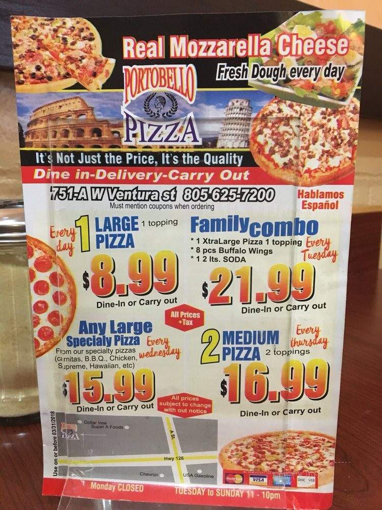 Portobello PIZZA - Fillmore, CA menu_pic