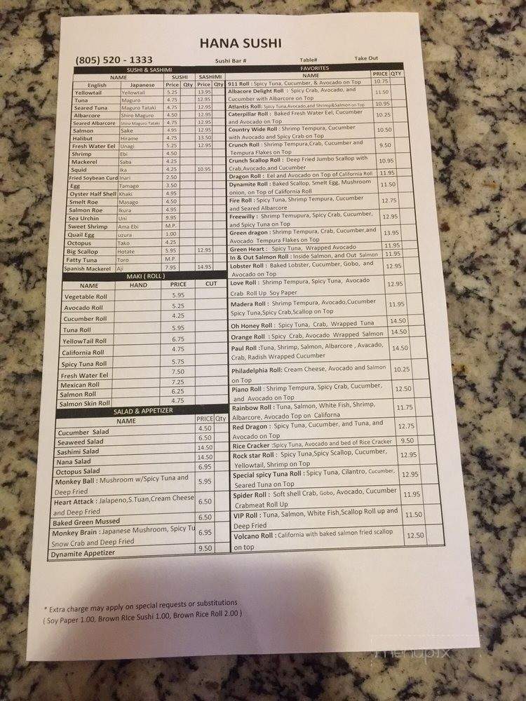 Hana Sushi - Simi Valley, CA menu_pic