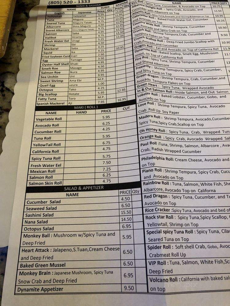 Hana Sushi - Simi Valley, CA menu_pic