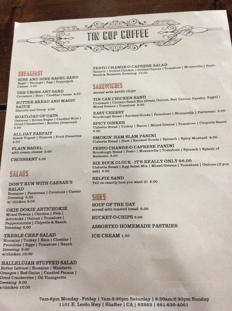 Tin Cup Coffee - Shafter, CA menu_pic