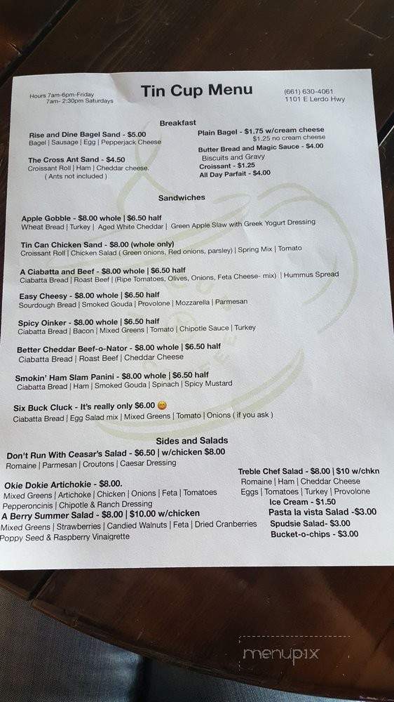 Tin Cup Coffee - Shafter, CA menu_pic