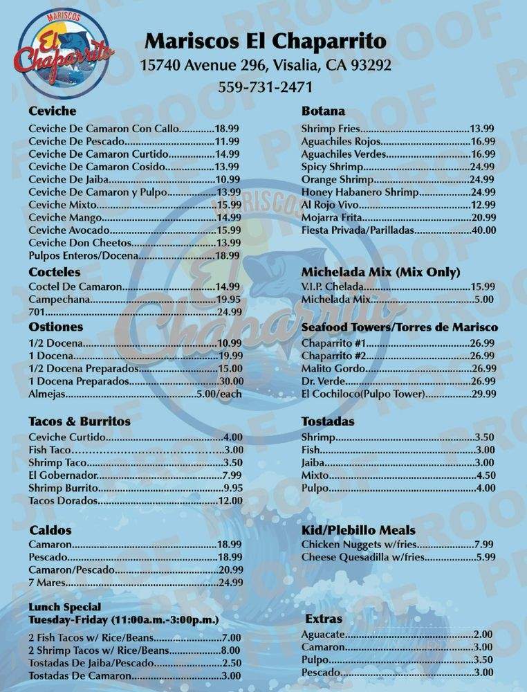 Mariscos Chaparrito - Visalia, CA menu_pic