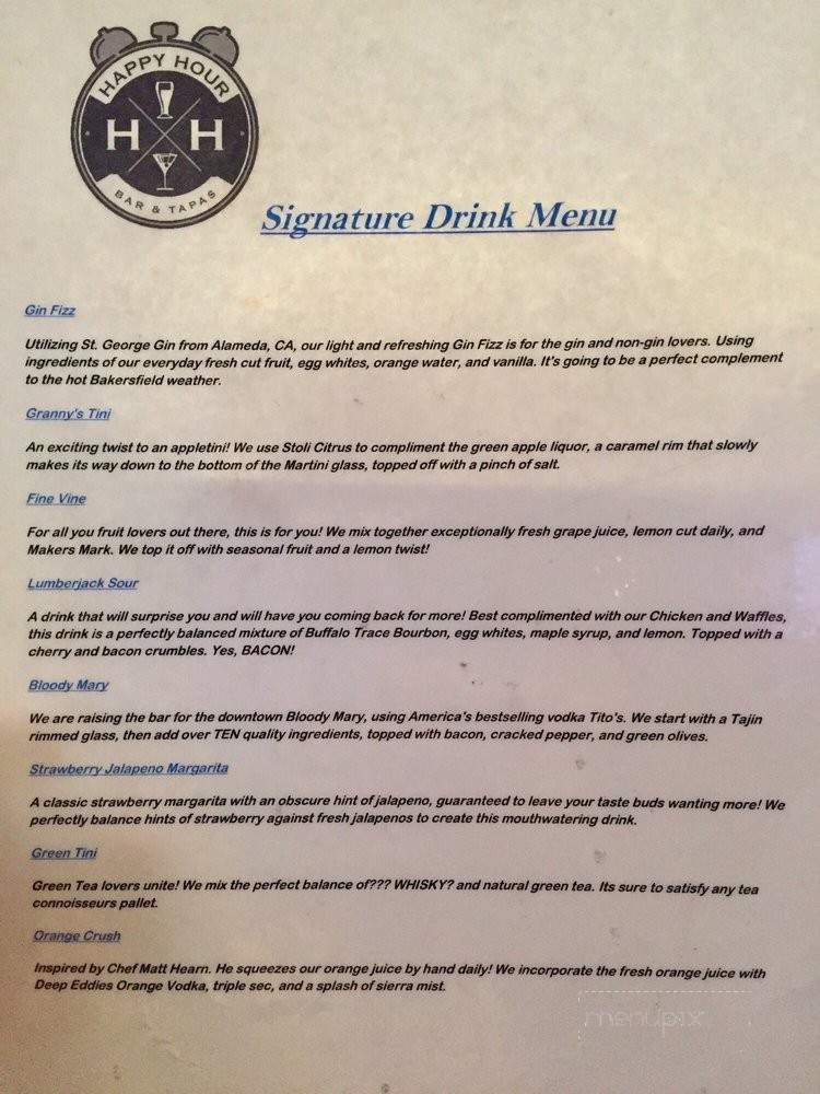 Happy Hour Bar and Tapas - Bakersfield, CA menu_pic