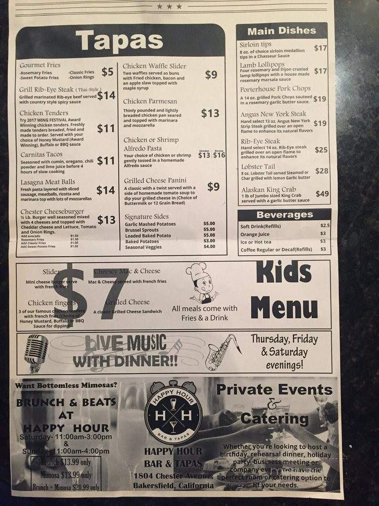 Happy Hour Bar and Tapas - Bakersfield, CA menu_pic
