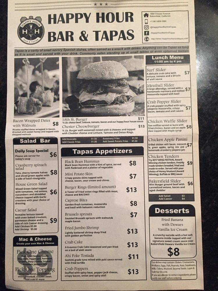 Happy Hour Bar and Tapas - Bakersfield, CA menu_pic