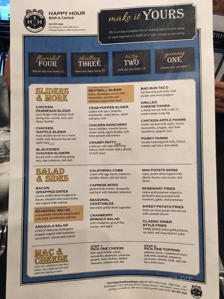Happy Hour Bar and Tapas - Bakersfield, CA menu_pic