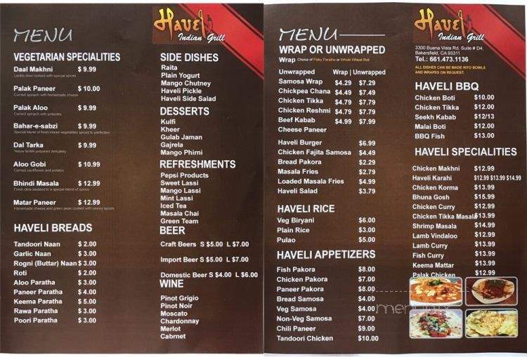 Haveli Indian Grill - Bakersfield, CA menu_pic