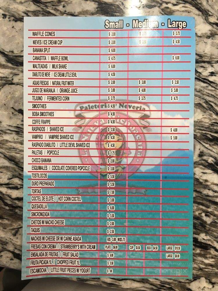 Paleteria & Neveria La Nueva Michoacana - Bakersfield, CA menu_pic