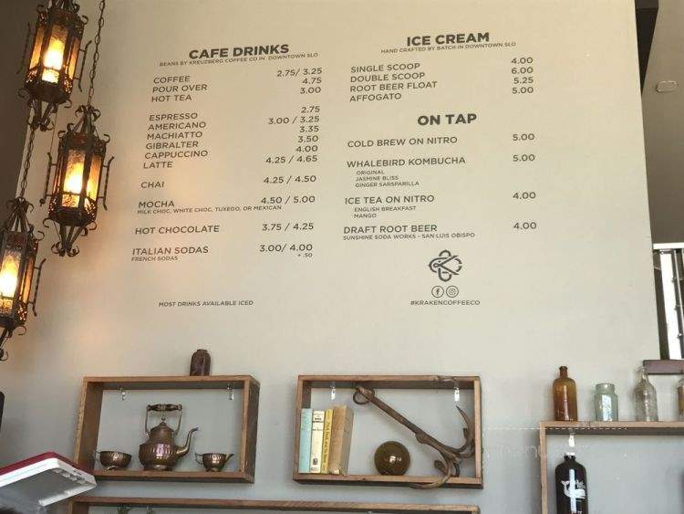 Kraken Coffee - Avila Beach, CA menu_pic