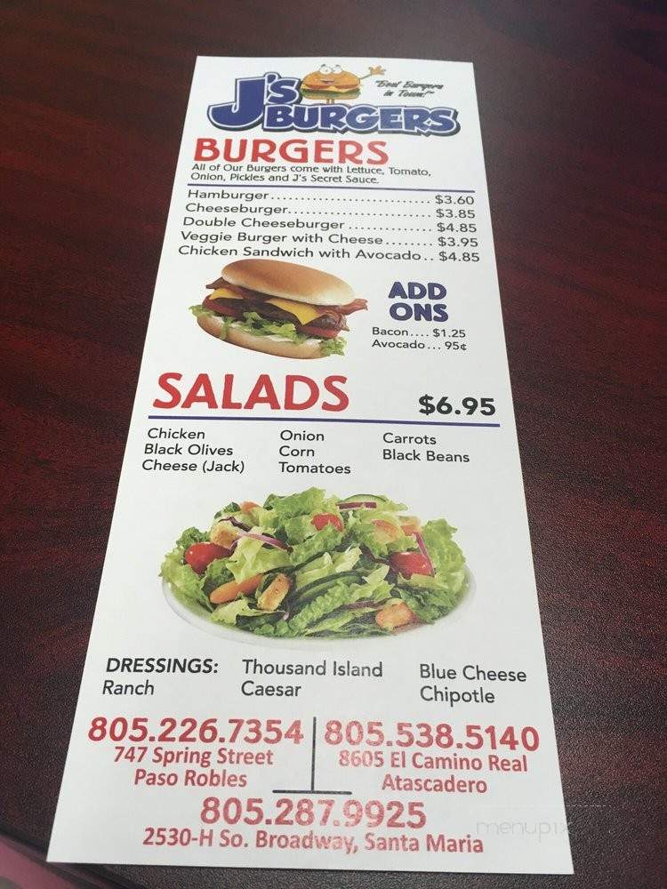 J's Burgers - Santa Maria, CA menu_pic