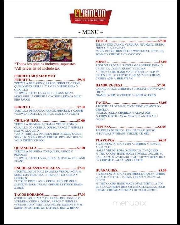 El Rincon MX - Lancaster, CA menu_pic