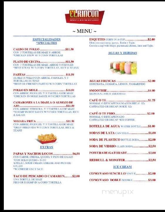 El Rincon MX - Lancaster, CA menu_pic