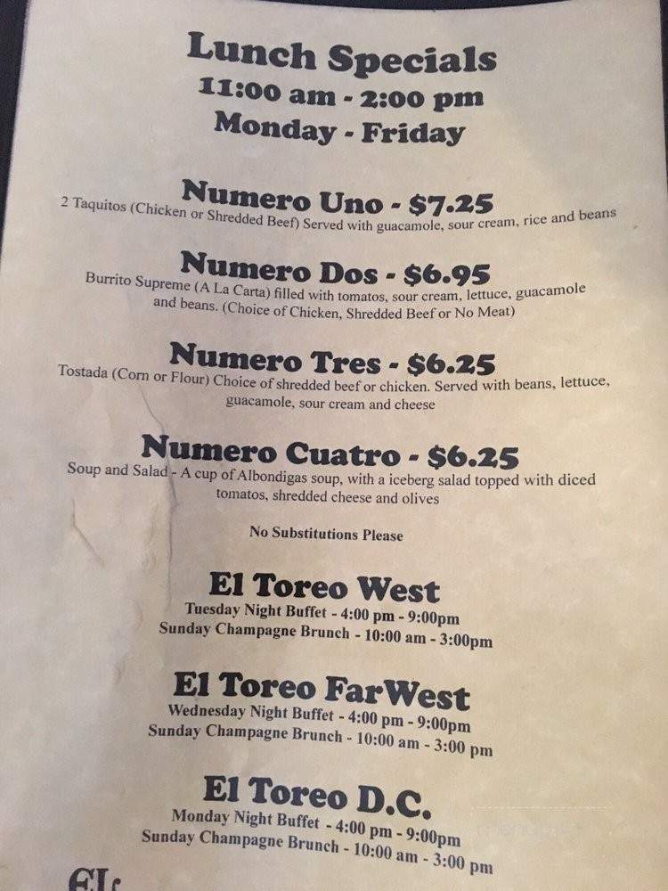 El Toreo West L-10 - Lancaster, CA menu_pic