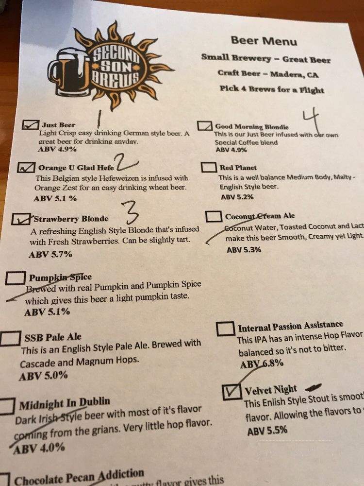 Second Son Brews - Madera, CA menu_pic