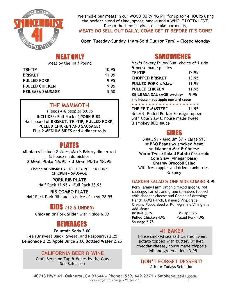 Smokehouse 41 - Oakhurst, CA menu_pic