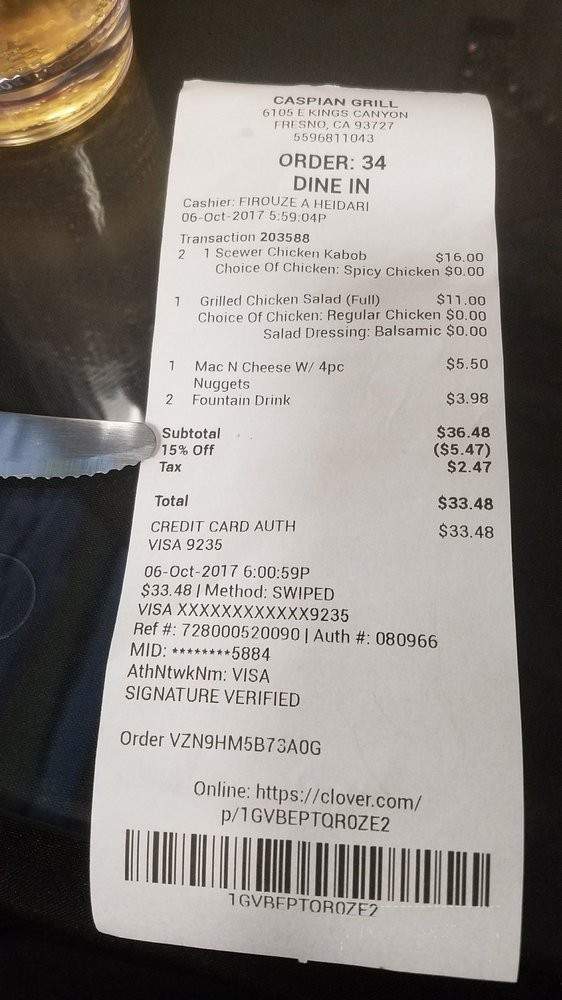 Caspian Grill - Fresno, CA menu_pic