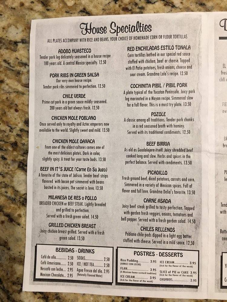 El Patio Restaurant - Fresno, CA menu_pic