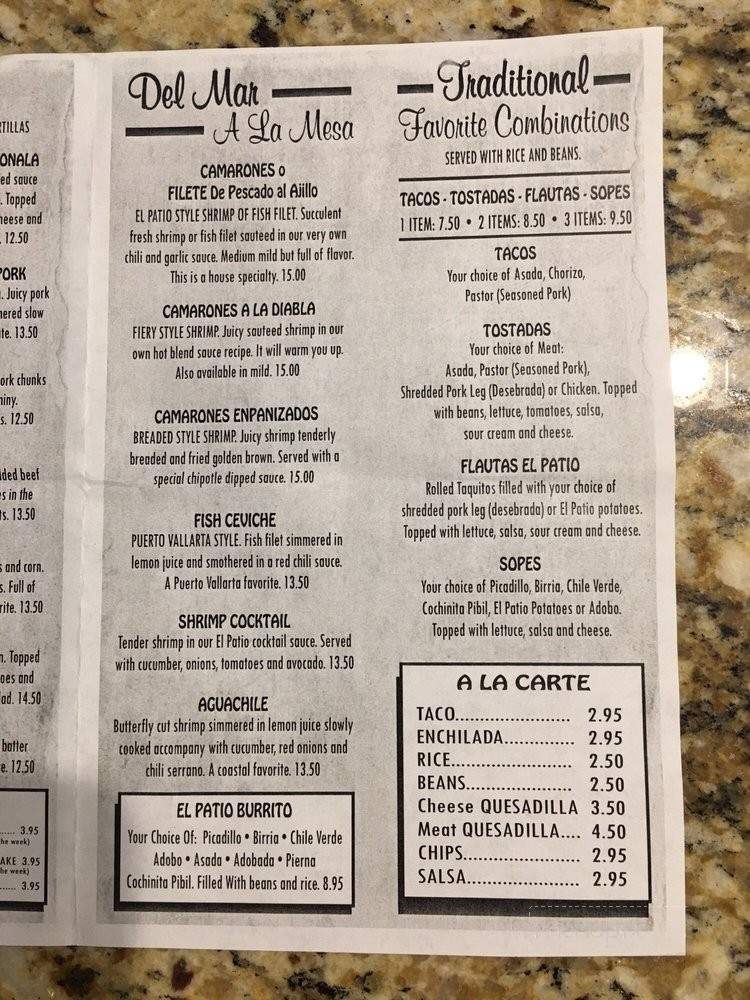 El Patio Restaurant - Fresno, CA menu_pic
