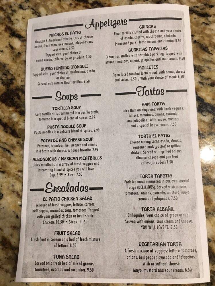El Patio Restaurant - Fresno, CA menu_pic