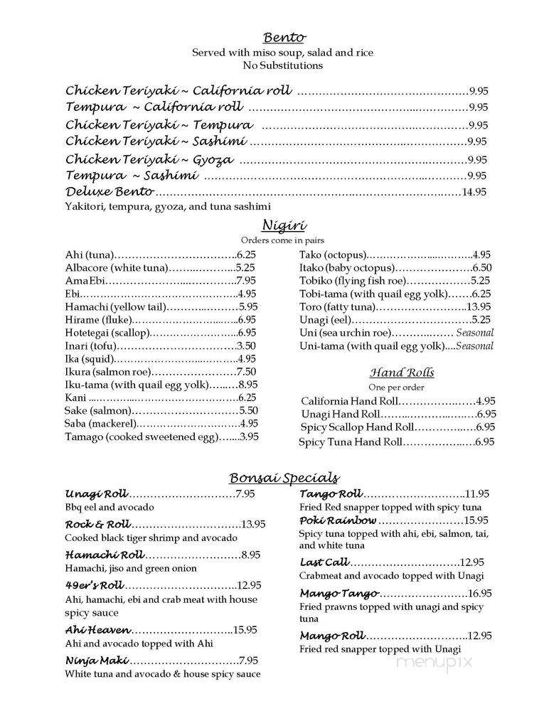 Bonsai Japanese Cuisine - Portola Valley, CA menu_pic
