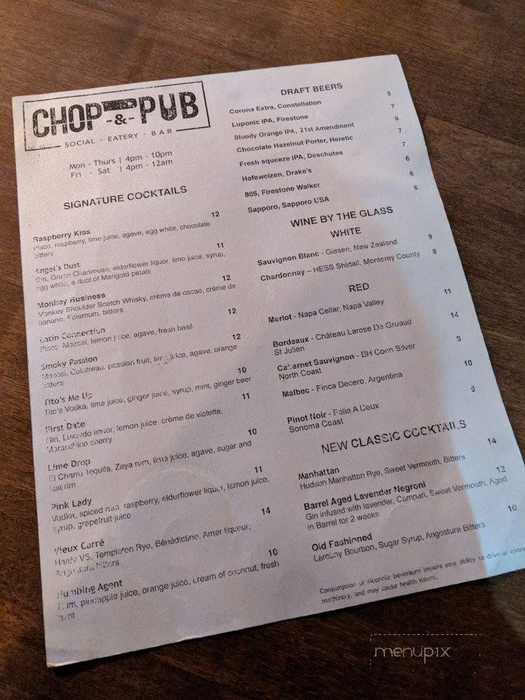 Chop & Pub - Mountain View, CA menu_pic