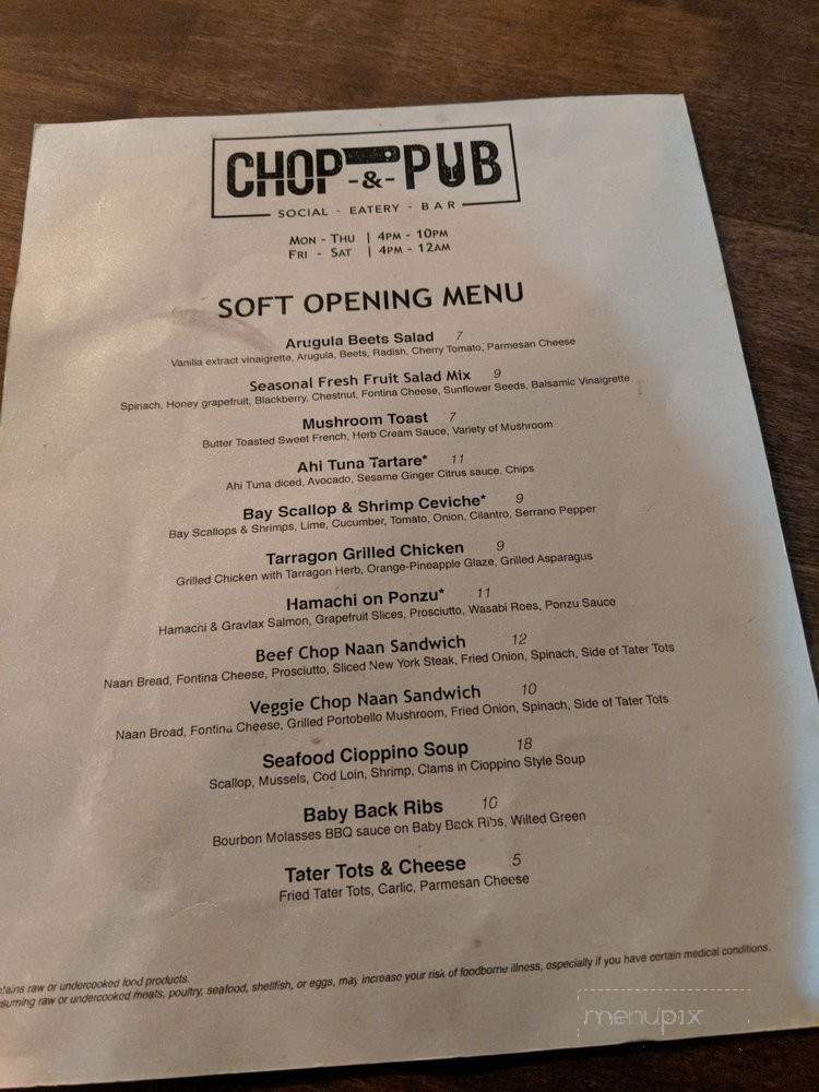 Chop & Pub - Mountain View, CA menu_pic
