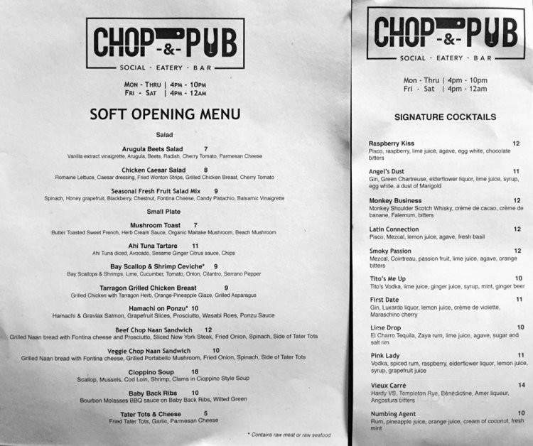 Chop & Pub - Mountain View, CA menu_pic