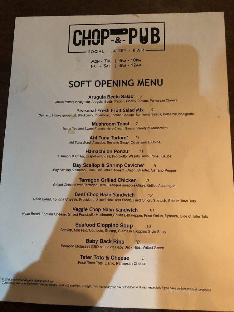 Chop & Pub - Mountain View, CA menu_pic