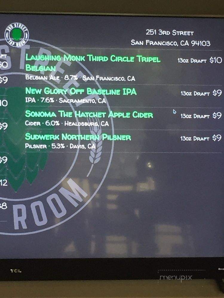 3rd Street Tap Room - San Francisco, CA menu_pic