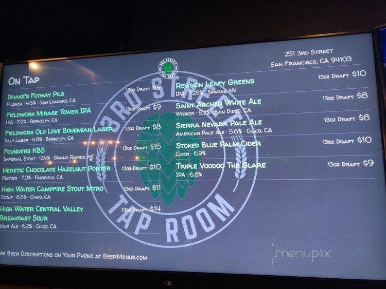 3rd Street Tap Room - San Francisco, CA menu_pic