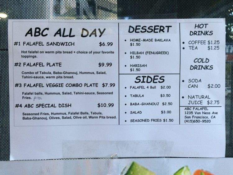 ABC Falafel - San Francisco, CA menu_pic